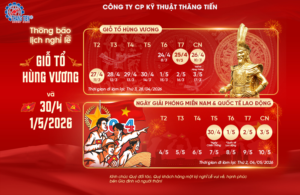[THÔNG BÁO] LỊCH NGHỈ LỄ GIỖ TỔ HÙNG VƯƠNG, LỄ 30/4 & 01/05/2026
